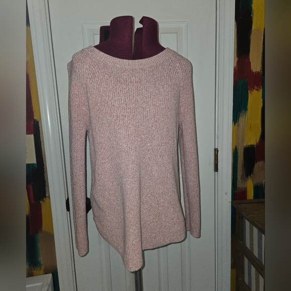 LOFT Sweaters - Loft Pink White Marbled Cotton Bow Back Knit Sweater Size Small